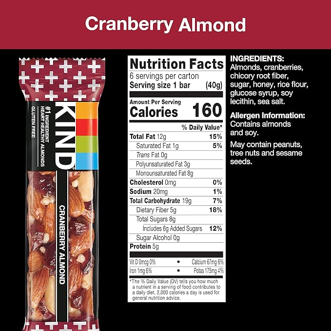 KIND Bars, Cranberry Almond, Healthy Snacks, Gluten Free, 12 Count